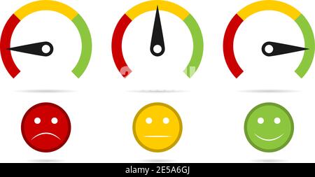 Set of measuring speedometer with emotions, Easy Normal Hard Stock Vector