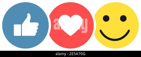 Set social icons, Like Heart Smiley, Thumb up icon like Stock Vector