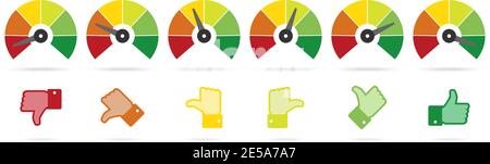 Set of measuring speedometer with emotions, Easy Normal Hard Stock Vector
