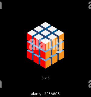 Rubik cube, Vector cube toy puzzle, 3x3 square Stock Vector