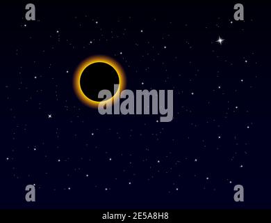 Solar eclipse on stars sky, Total eclipse in dark space, Vector illustration Stock Vector