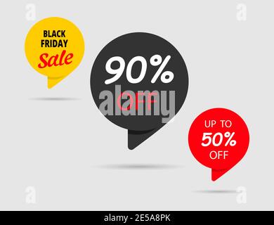 90 OFF, 50 OFF Black Friday. Sale black Tag. Discount Sticker. Eps10 Stock Vector
