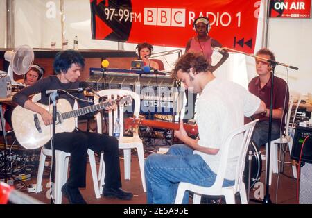 Muse performing for BBC Radio 1 backstage at the Reading Festival 2000, Reading , England, United Kingdom. Stock Photo