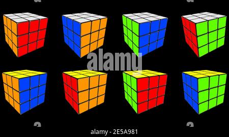Set rubik cube, Vector cube toy puzzle, 3x3 square Stock Vector
