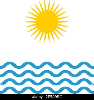 Wave and Sun in flat style, Summer icon Stock Vector