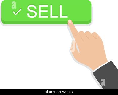 Hand holding button with word Sell on blank background Stock Vector