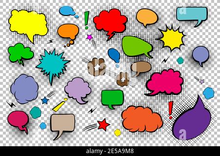Blank speech bubbles. Set of comic speech bubbles and elements with halftone shadows. Vector illustration Stock Vector