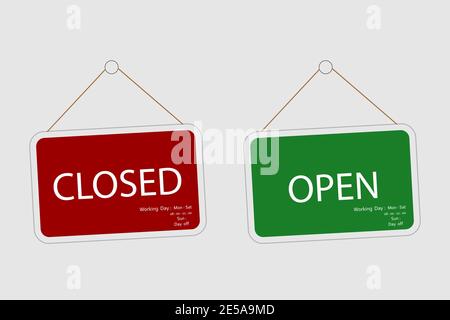 Vector Closed and Open. Store sign in flat design. Eps10 Stock Vector