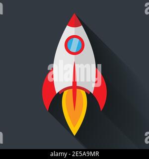 Colour rocket icon in flat style with shadow Stock Vector