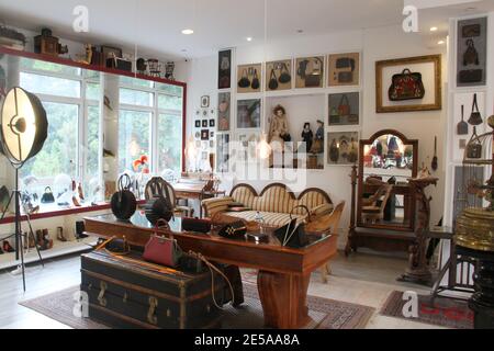 Elegant interior of a private property in Romania, decorated with vintage collectible items Stock Photo
