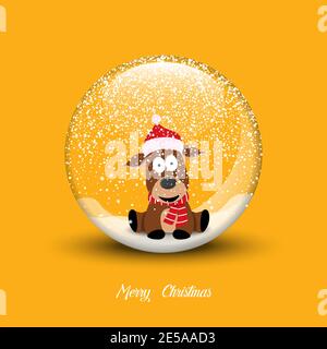 Snow globe with christmas dog. Merry Christmas vector illustration Stock Vector