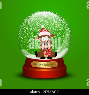 Snow globe with christmas dog. Merry Christmas vector illustration Stock Vector