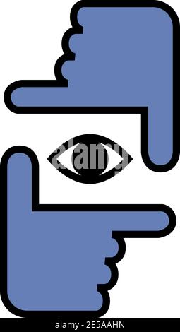 Camera concept. Photographer hand framing with eye. Hand icon for camera capture Stock Vector