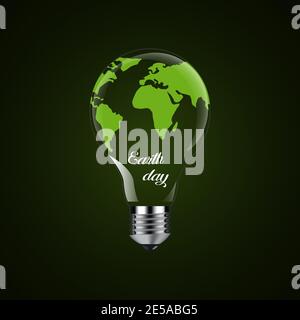 Happy Earth Day - design light bulb with earth globe. Eps10 Stock Vector