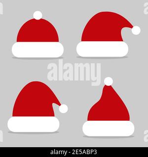 Set red Santa Hats in flat design. Hats vector icons. Eps10 Stock Vector