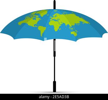 Blue umbrella icon. The Drawing of the earth on the umbrella. Vector illustration Stock Vector