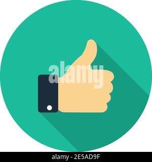 Flat like icon. Thumb up symbol with shadow. Finger up Stock Vector