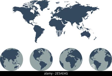 World Map Vector icon with Earth Globes Stock Vector