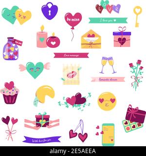 Set of bright neon icons for valentine day Stock Vector