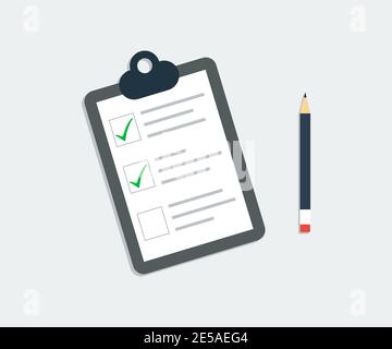 Checklist icon. Clipboard checklist with pencil. Vector illustration Stock Vector