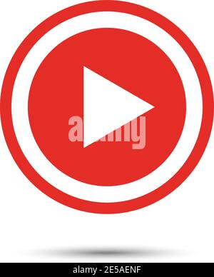 Red play button icon in flat style with shadow Stock Vector