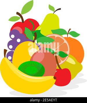 Fresh juicy fruit and berries in flat style Stock Vector