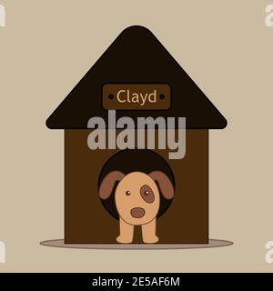 Dog in dog house. Vector illustration in flat design Stock Vector