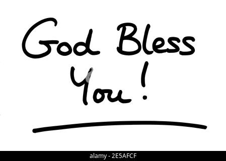 God Bless You! handwritten on a white background. Stock Photo