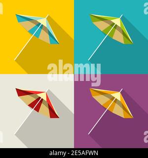 Set of colorful umbrellas in flat design. Beach umbrellas with sgadow. Vector illustration Stock Vector