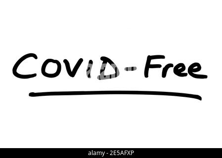 COVID-Free, handwritten on a white background. Stock Photo