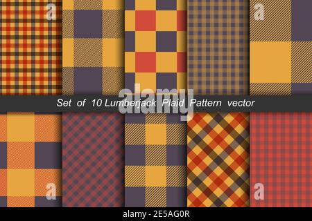 Set of 10 options tartan seamless pattern backgrounds. Autumn color panel plaid. Eps10 Stock Vector