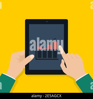 Businessman holding tablet with growing chart on the tablet screen. Business concept Stock Vector