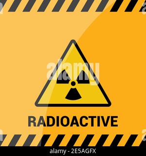 Radioactive zone, vector sign or symbol. Warning radioactive zone in triangle icon isolated on yellow background with stripes. Radioactivity. Dangerou Stock Vector