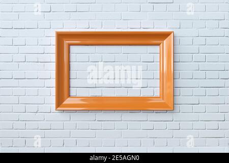 3D Rendering gray wall and Orange frame.Yellow blank frame, in front of the wall. Stock Photo