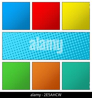 Set of colorful retro comic book page background. Halftone effect Stock Vector