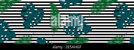 Tropical leaves pattern. Line background. Green leaves Eps10 Stock Vector