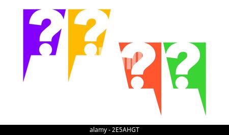 Question mark in chat box set. Flat vector illustration isolated on white. Neon colors. Stock Vector