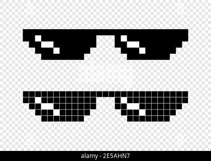 Glasses pixel 8 bit on transparent background. Black glasses pixel. Eps10 Stock Vector