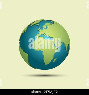 3d earth map with shadow on light background. Stock Vector