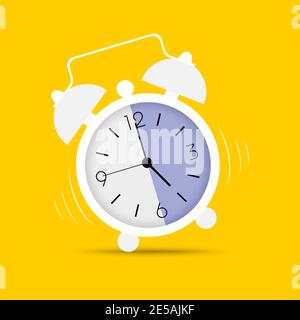 Clock icon in trendy flat style. Alarm clock, wake - up time. White clock on yellow background. Eps10 Stock Vector