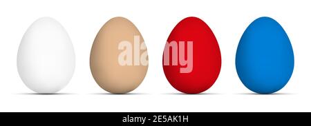 Multicolored chicken eggs. 3D realistic vector illustration. Stock Vector