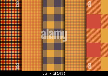 Set of 5 options tartan seamless pattern backgrounds. Autumn color panel plaid. Eps10 Stock Vector