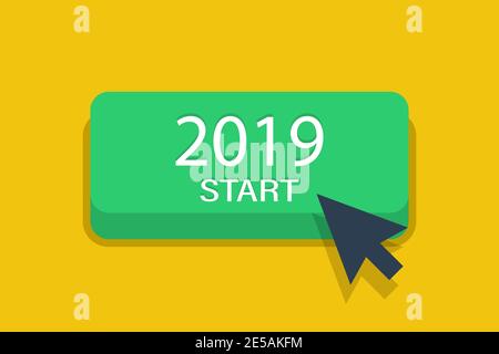 Start 2019 year button with arrow. 2019 year pig. Concept of new year. Eps10 Stock Vector