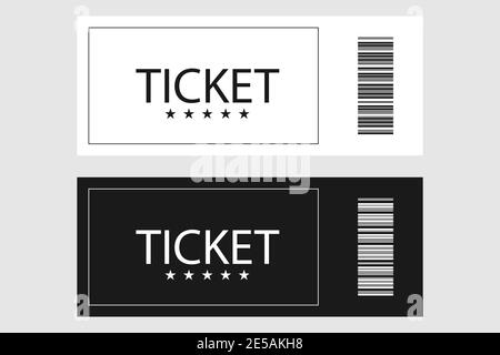 White black ticket vector icons on gray background. Ticket vector icons. Ticket in flat design. Ticket with barcode. Eps10 Stock Vector