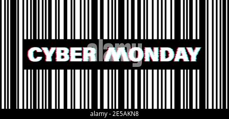 cyber monday in glitch. black barcode with text cyber monday. Eps10 Stock Vector