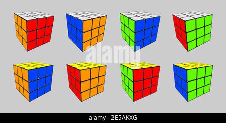 rubik cube in 8 positions. collection rubik cube. Eps10 Stock Vector