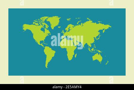 Green Worl map on blue background. Vector illustration. Stock Vector