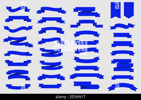 Blue ribbons banners on gray background. Ribbon banners web. Eps10 Stock Vector