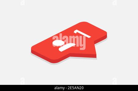Red icon 1 follower notification. Isometric icon. Follower insta. Social media. Flat design. Eps10 Stock Vector