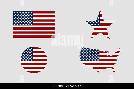 Flag usa. Star flag usa. USA map. American flag in circle. Set of american flags in flat design. Eps10 Stock Vector